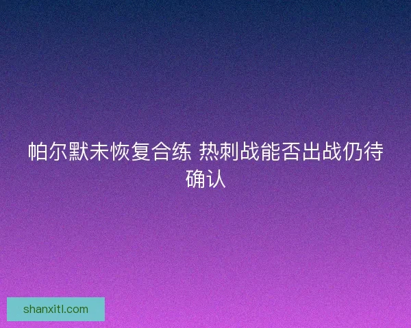 帕尔默未恢复合练 热刺战能否出战仍待确认