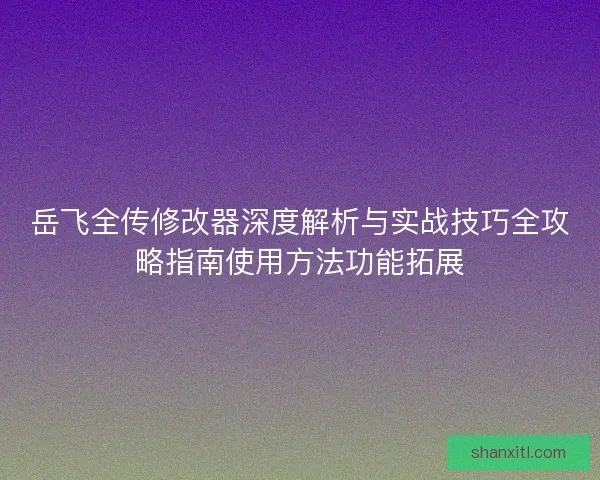 岳飞全传修改器深度解析与实战技巧全攻略指南使用方法功能拓展